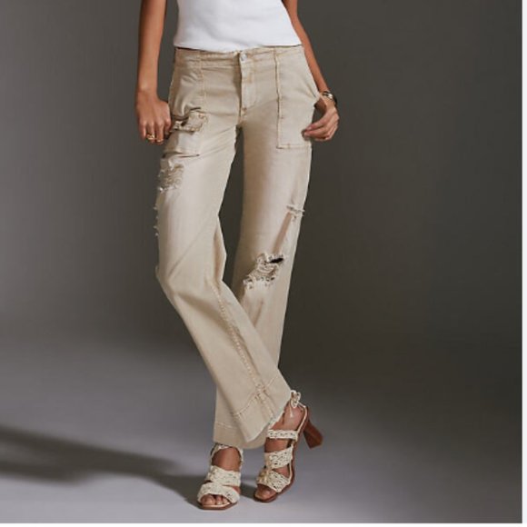 Anthropologie Pants - Anthropologie Pilcro Low Rise Relaxed Distressed Trouser Cargo Pant Neutral 27